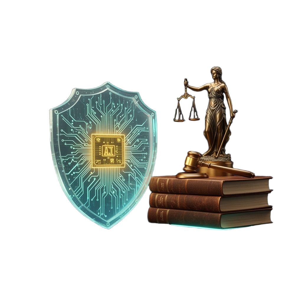 Tarcza AI, książki prawnicze, Temida i sędziowski młotek